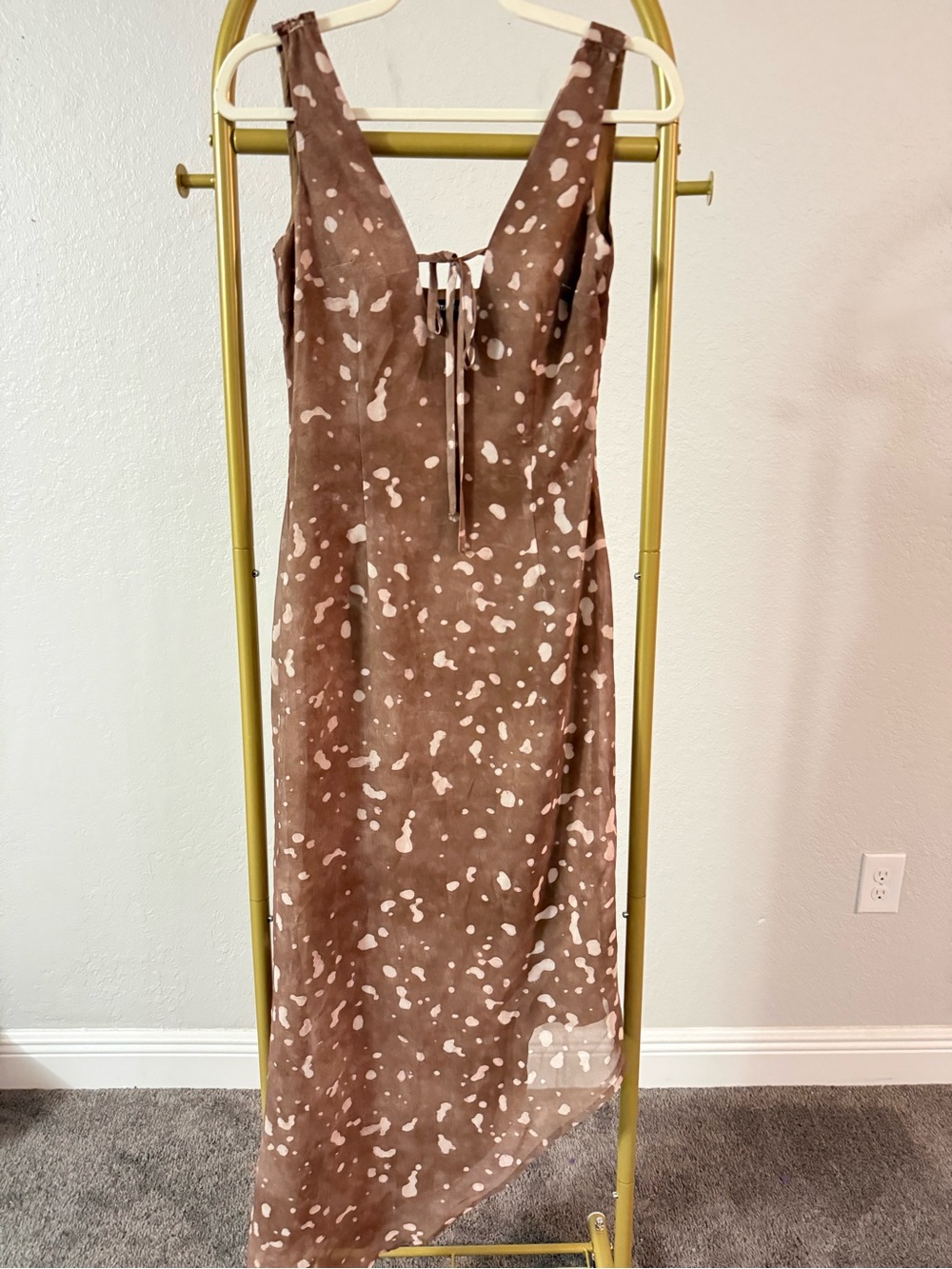 PrettyLittleThing Brown Printed Asymmetrical Midi Dress